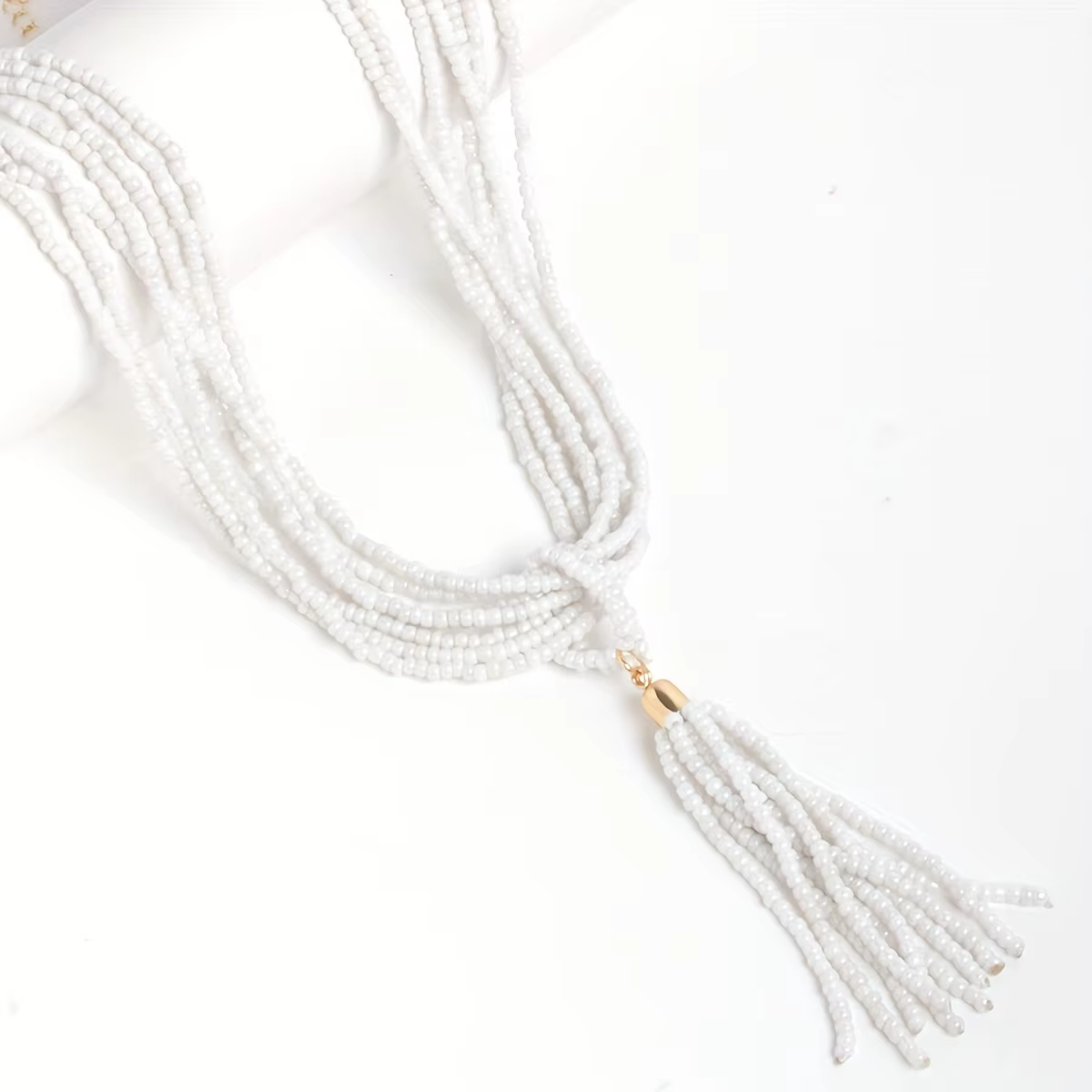 Collier à chaîne de perles bohème pour femmes, collier vintage à long pendentif en forme de gland, accessoire de bijoux pour pull