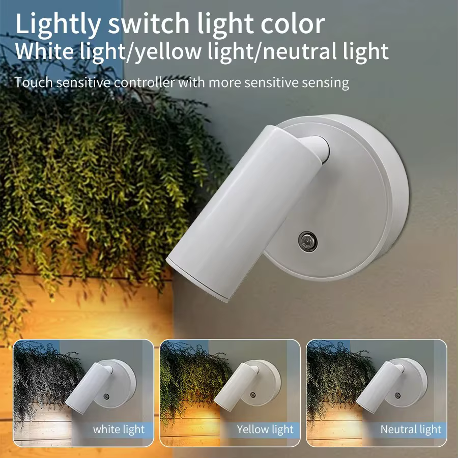 Lampe murale LED magnétique rechargeable par USB, projecteur sans fil, sans perçage, lampe de lecture avec interrupteur tactile, lampe de chevet à intensité variable