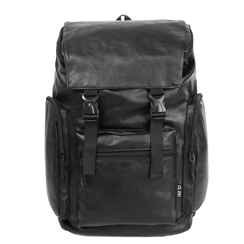 Cool à la mode couleur unie hommes sac à dos décontracté grande capacité multi-poches sac à dos personnalité polyvalent en cuir sac à bandoulière