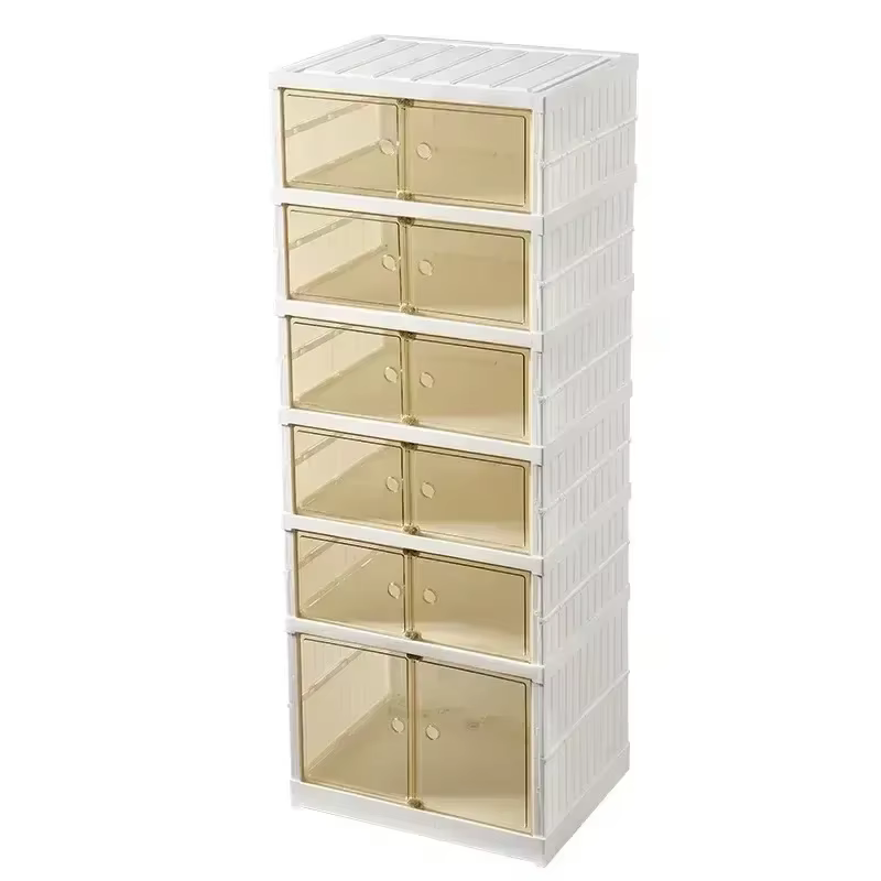 Organisateur de étagères à chaussures pliables pour placard, boîte de rangement de chaussures pliables en plastique, transparente, empilable avec assemblage facile
