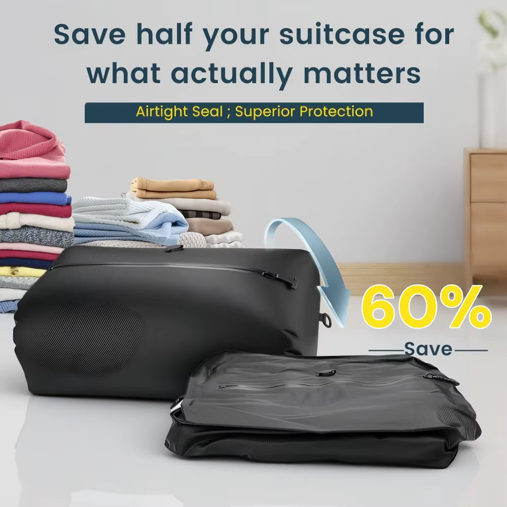 Sacs de rangement sous vide 34L pour voyage, sacs de compression réutilisables pour l'extérieur avec pompe à air, organisateurs de vêtements, cubes d'emballage