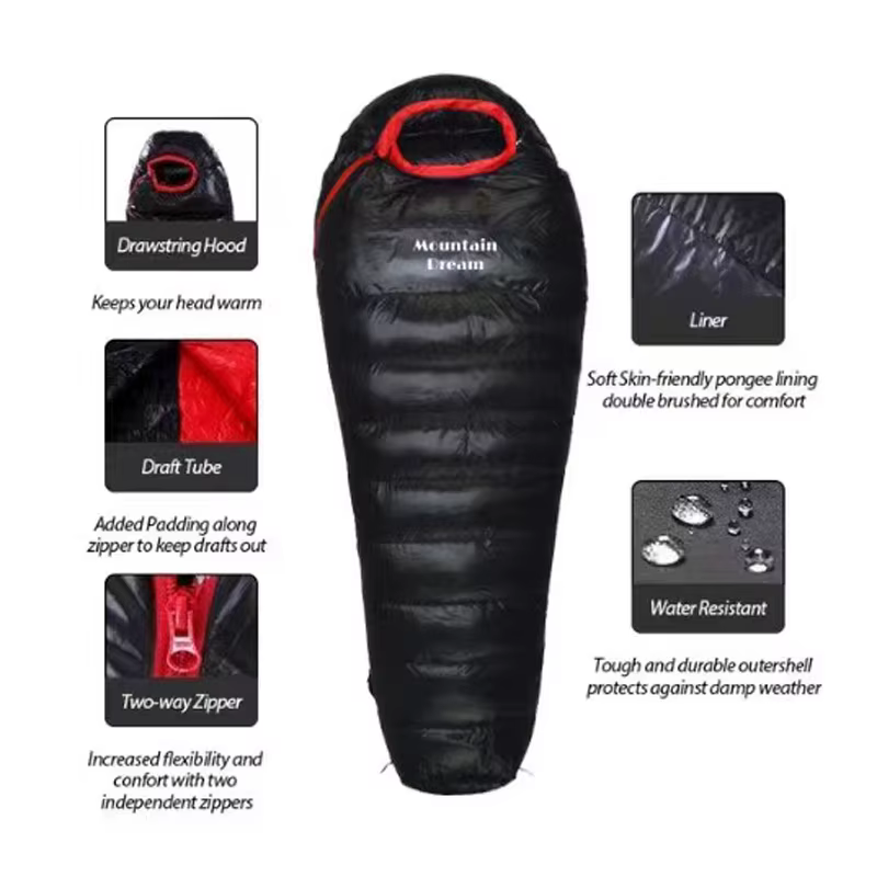 Le sac de couchage momie en duvet d'oie étendu est rempli d'échaud et convient à une hauteur supérieure à 1