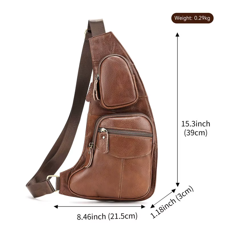 Hommes en cuir véritable fronde bandoulière haute qualité sac de poitrine multi-poches décontracté mâle peau de vache sac à bandoulière sac à dos sac à dos
