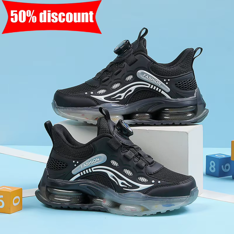 Chaussures de sport pour enfants, nouvelles chaussures décontractées pour garçons, à boucle rotative, en maille légère, antidérapantes, pour l'extérieur, usage quotidien, chaussures de marche
