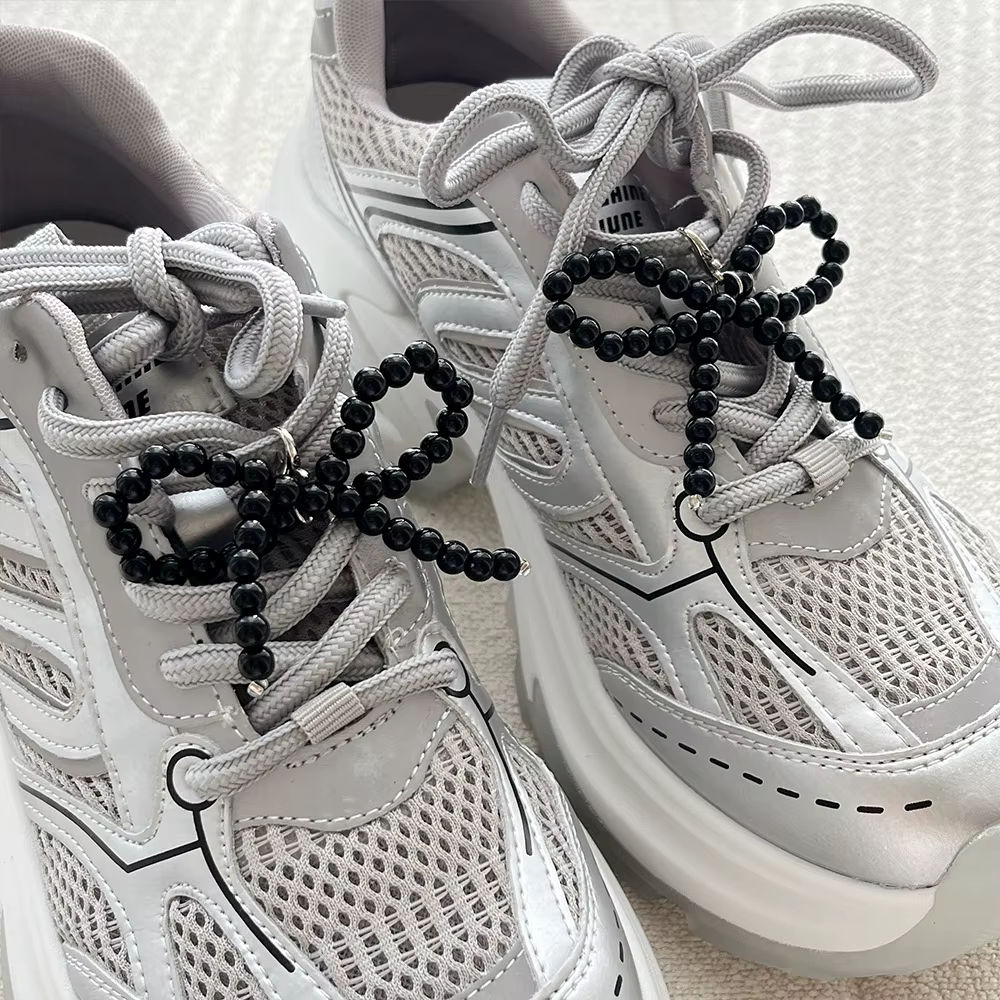 Breloques en dentelle pour chaussures, 1 paire, pour baskets, fille, perle, fleur, nœud, décoration de chaussures, Y2K, doux, Premium, accessoires de breloques pour chaussures décoratives