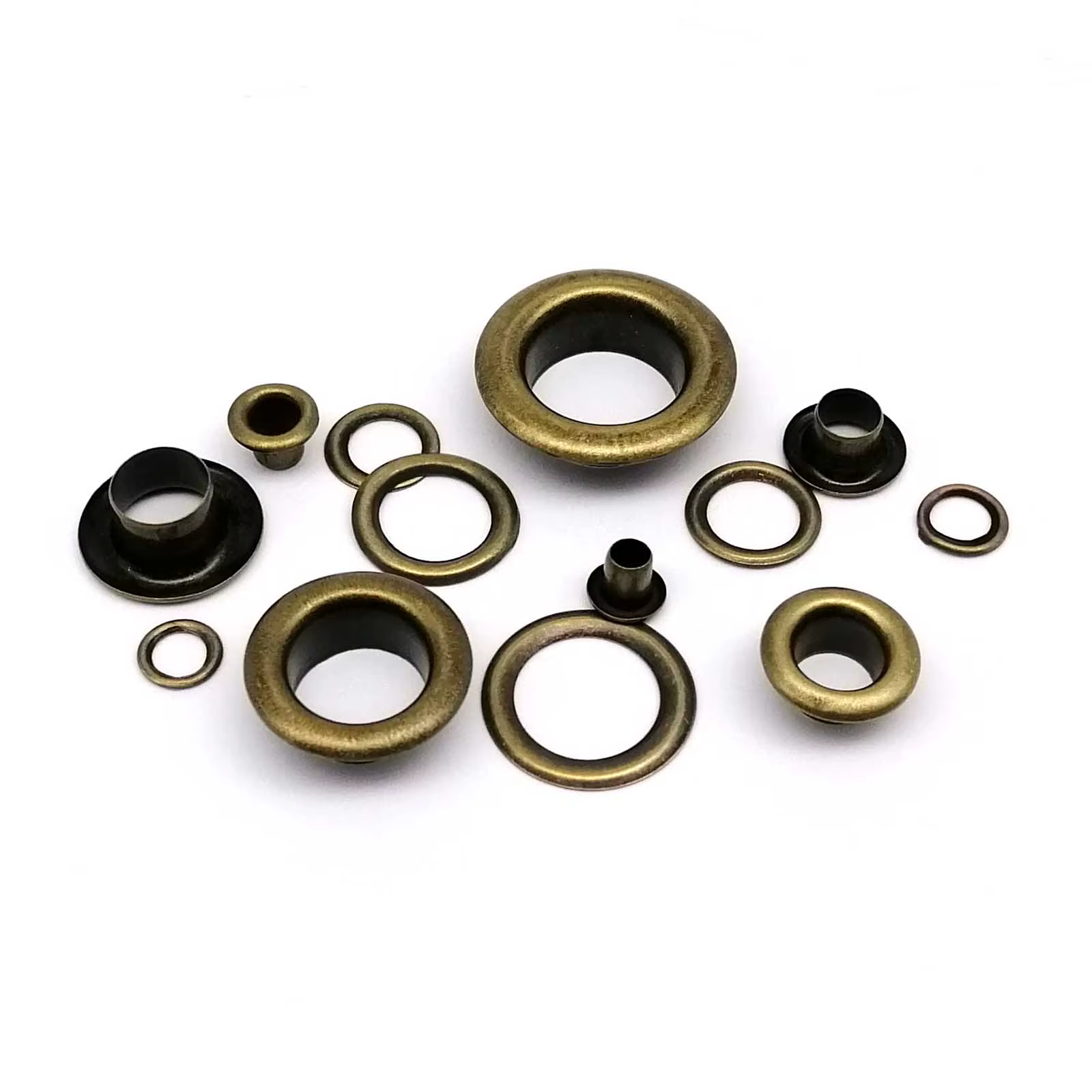 100 ensembles 2.5-12mm haute qualité Antique laiton Bronze oeillet avec rondelle œillet anneau trou d'air Rivet pour sac en cuir chaussures ceinture capuchon