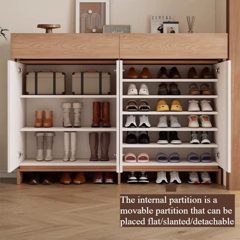 Meuble à chaussures multi-niveaux 90 cm en bois blanc avec porte, organisateur gain de place pour salon, meuble de rangement pour la maison