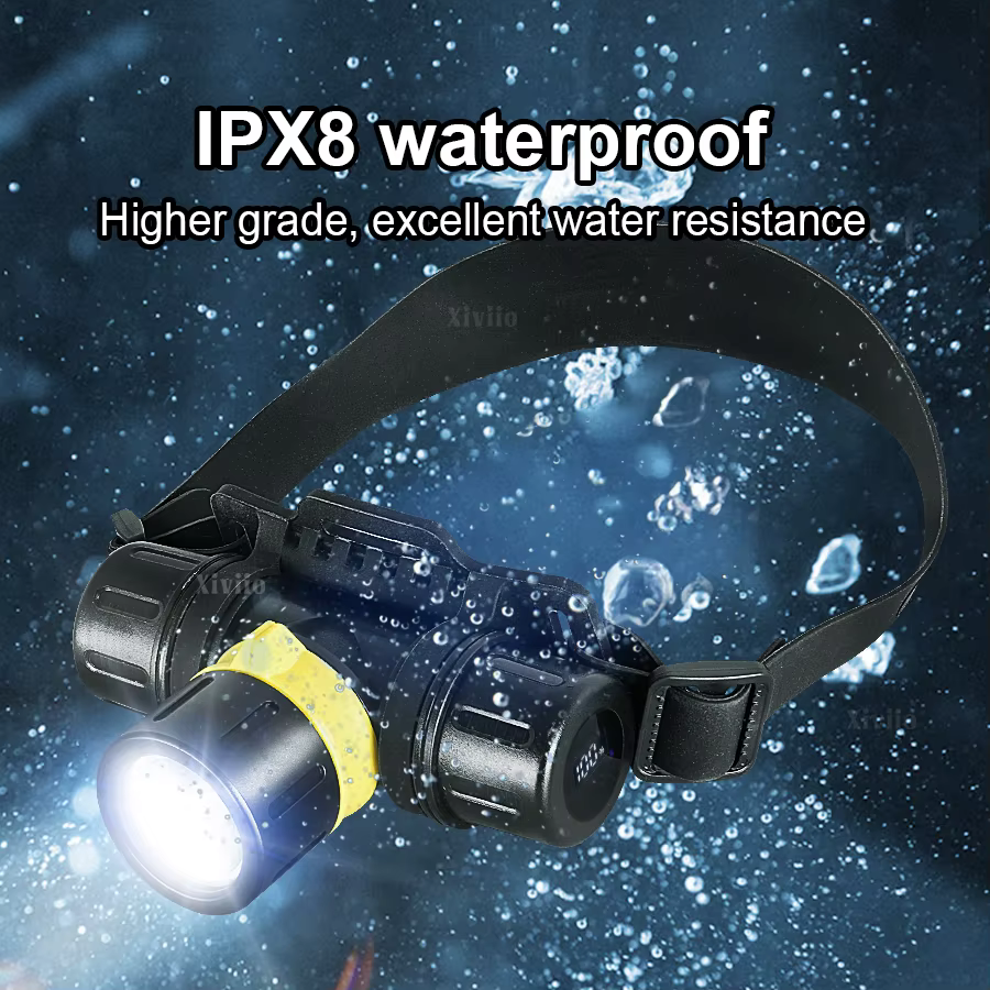 Phare de plongée Portable Rechargeable 500M sous-marin Submersible IPX8 étanche LED très brillante plongeur lampe frontale de pêche sous-marine