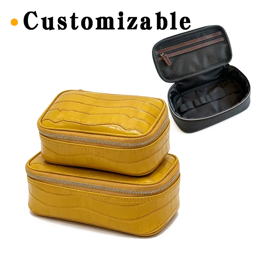 Pochette cosmétique miniature en cuir gaufré crocodile, organiseur de toilette, sac cosmétique portable disponible en différentes couleurs et tailles
