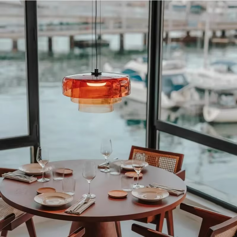 Vintage abat-jour en verre suspension lampe Orange Simple salon salle à manger lustre LED Restaurant café Bar suspension