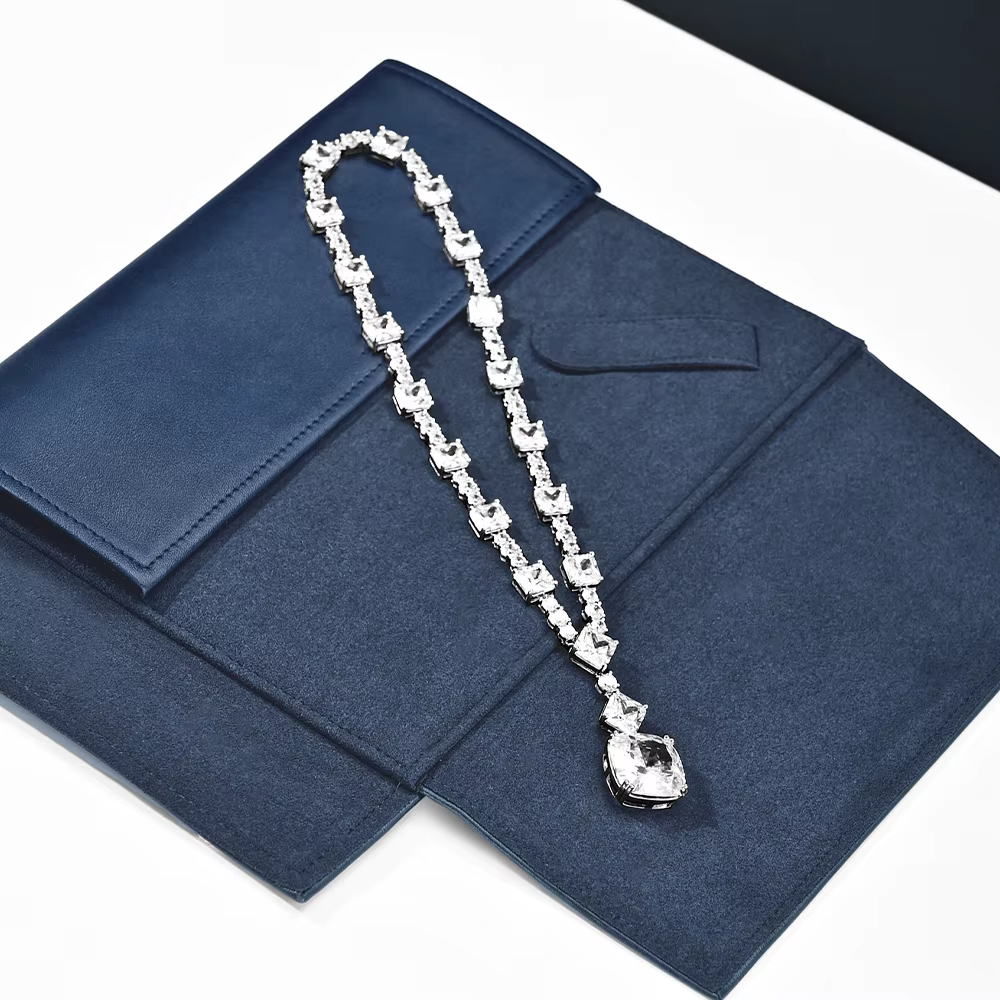 Ciyye PU cuir bleu collier sac bijoux sac de rangement collier de mariage bijoux cadeau sac collier boîte-cadeau bijoux stockage accessoires