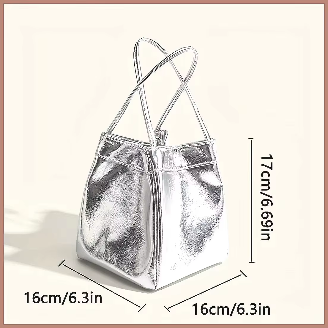 Sac seau mini scintillant argenté, sac à bandoulière multifonctionnel en PU brillant avec cordon de serrage et portefeuille intégré pour femme – Idéal au quotidien