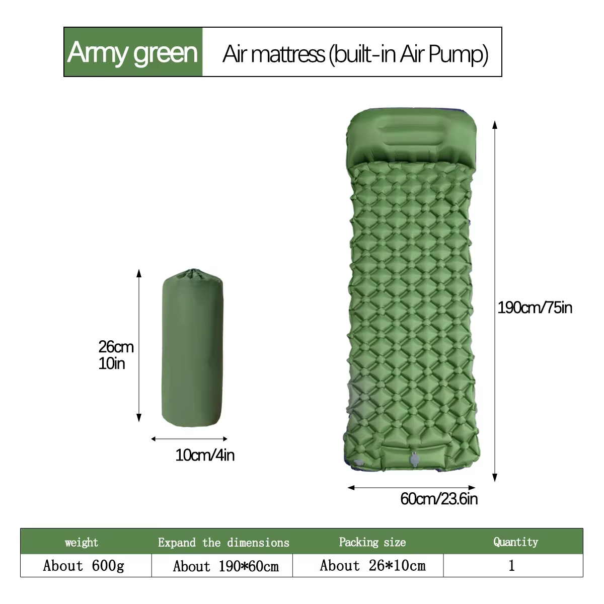 Matelas gonflable de camping extérieur avec oreillers