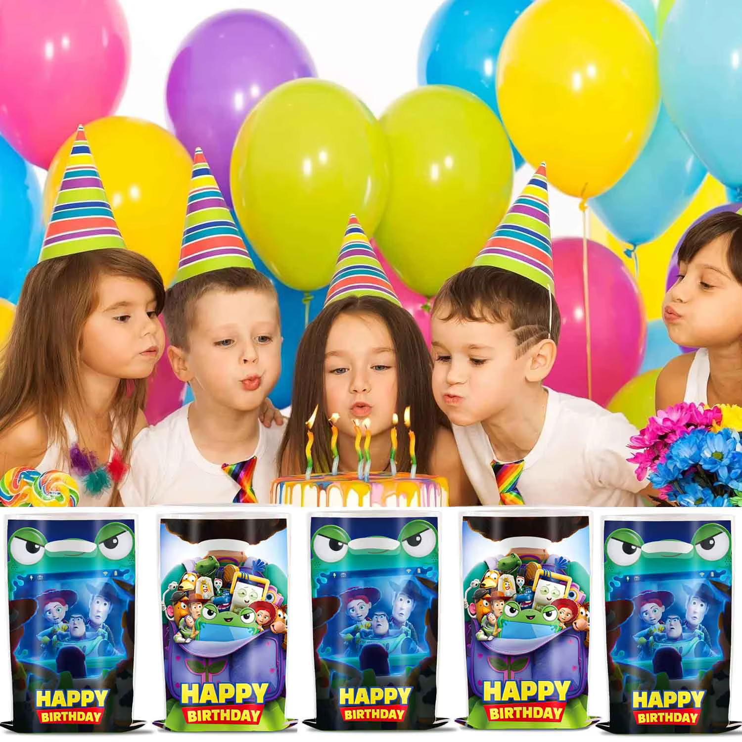 10 à 30 sacs cadeaux d'anniversaire sur le thème de Toy Story, sacs en plastique pour bonbons et trésors avec poignées, adaptés aux cadeaux de fête et aux objets à offrir