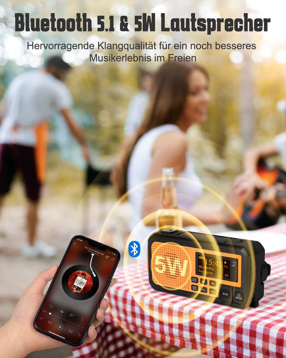 5000mAh FM/DAB + Radio panneaux solaires manivelle solaire Portable
