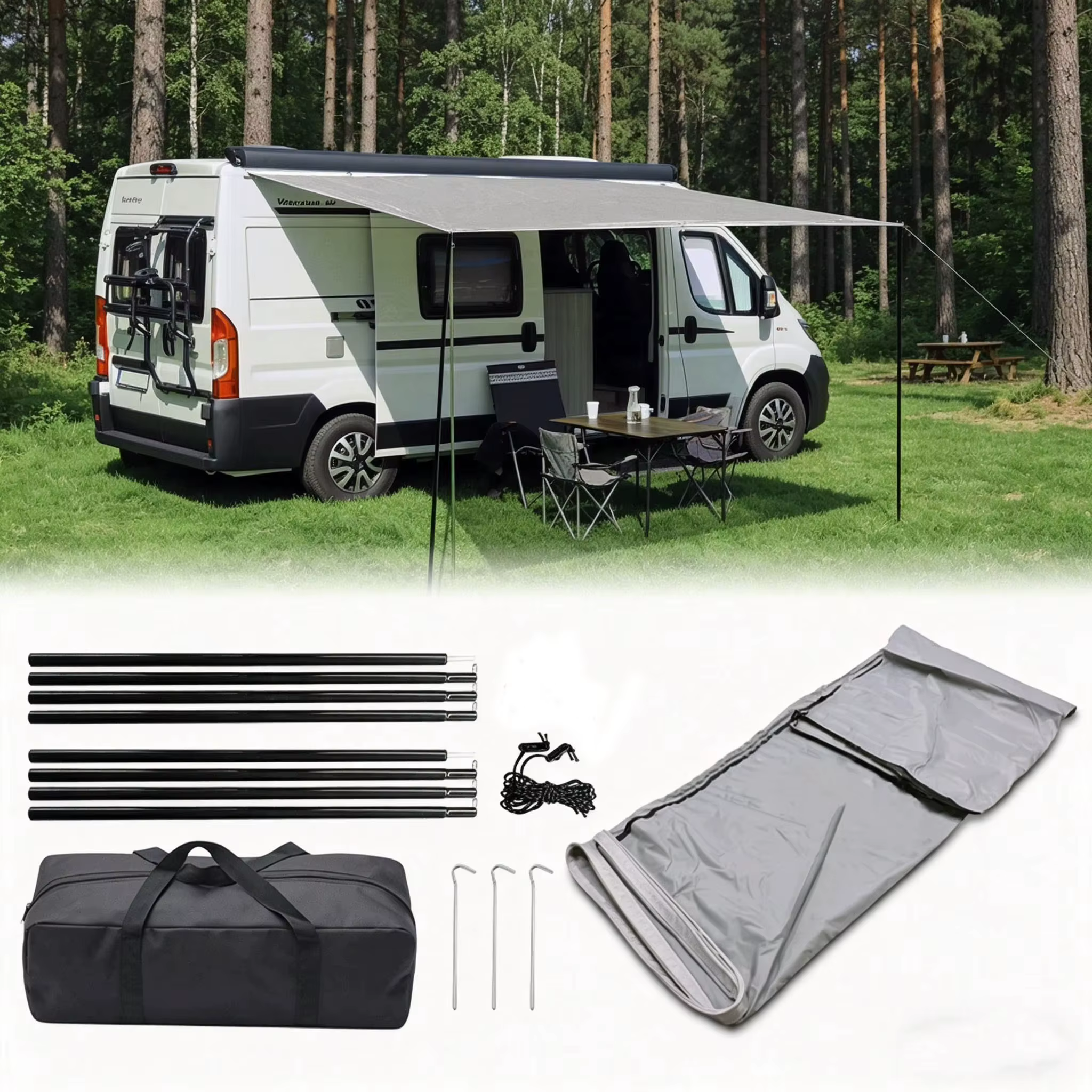 Auvent de camping-car, tente latérale pour caravane, abri de camping extérieur 2,5x2,4m avec sac de rangement pour campeurs, randonneurs, accessoires