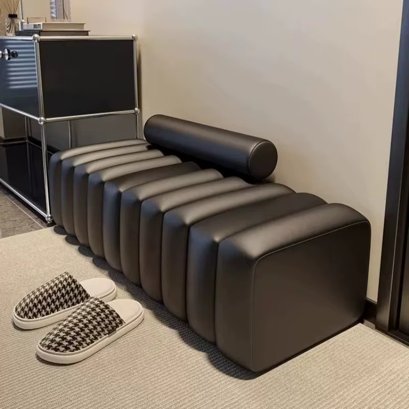 Pouf d'entrée moderne noir pour chambre à coucher, tabouret de sol pour changer de chaussures, meuble de luxe italien pour hall d'entrée d'hôtel