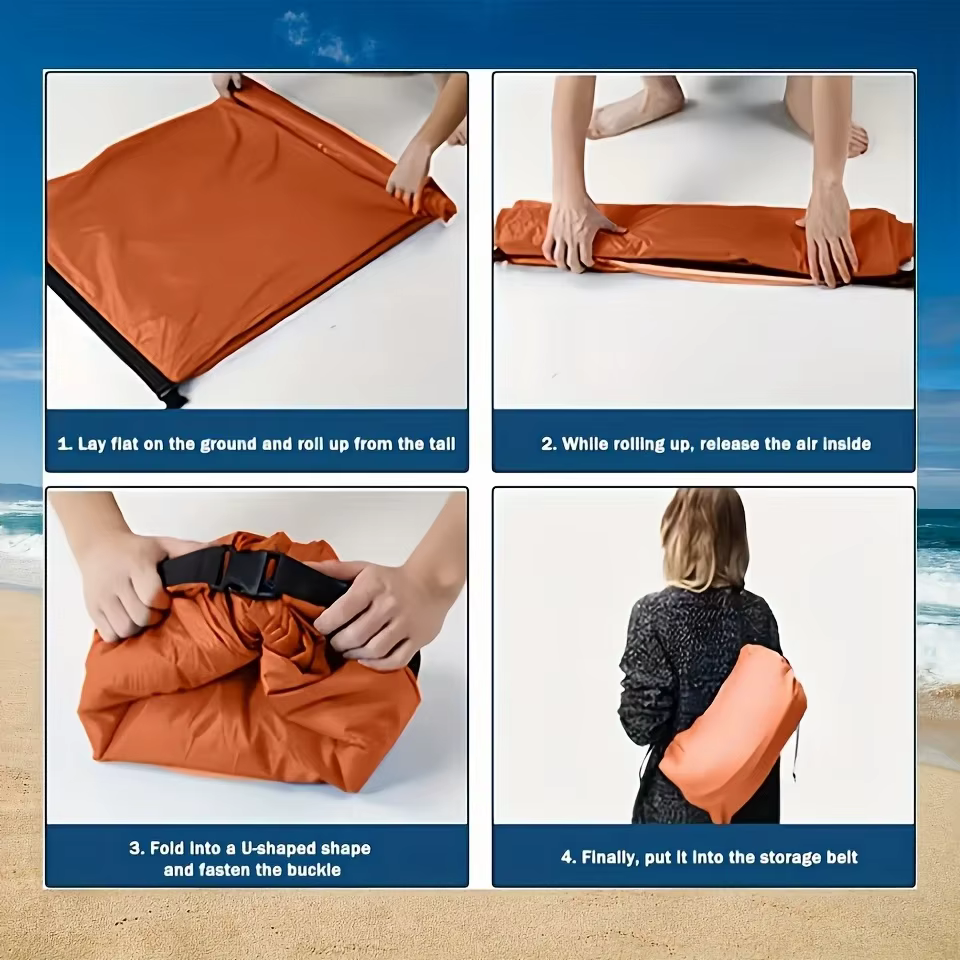 Chaise longue gonflable portable avec oreiller – Canapé imperméable pour le camping, la plage et les festivals – Installation facile avec sac