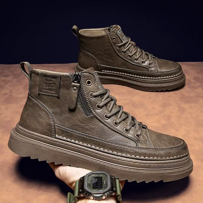 Nouveaux hommes bottes en cuir printemps confortable semelle souple haut chaussures de travail classique affaires décontracté bottines baskets Botas Hombre