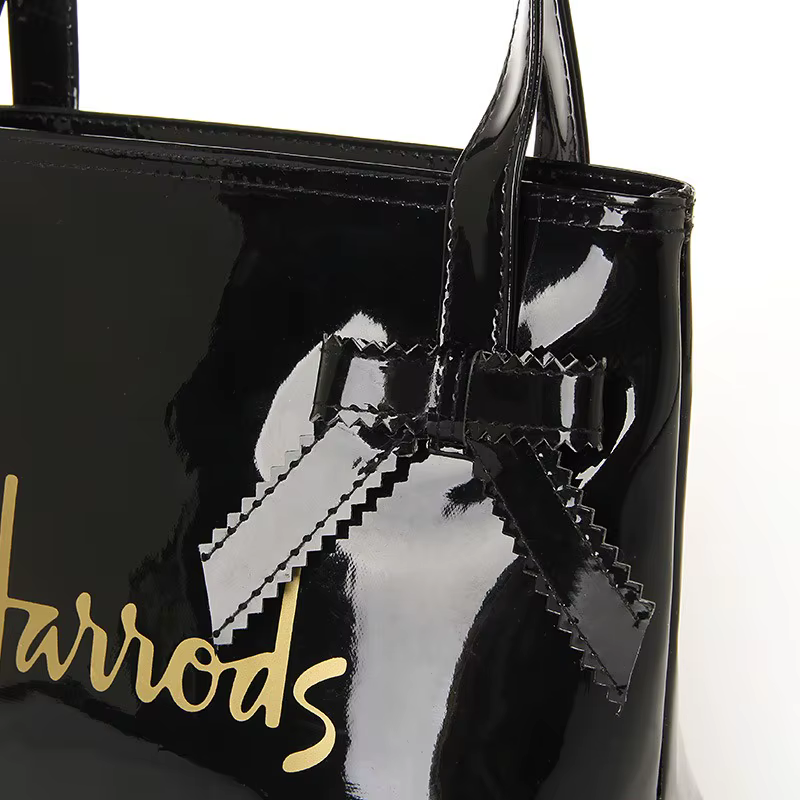 Sac fourre-tout noir avec nœud, sac à main, sac de bureau, sac de transport, sac en PVC transparent, sac de rangement minimaliste