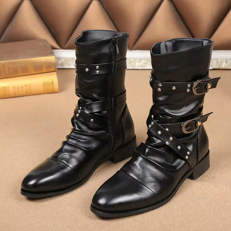Bottes de motard de styliste pour hommes, chaussures Punk Rock noires de haute qualité, bottes de moto rétro en cuir pour hommes, bottes Chelsea