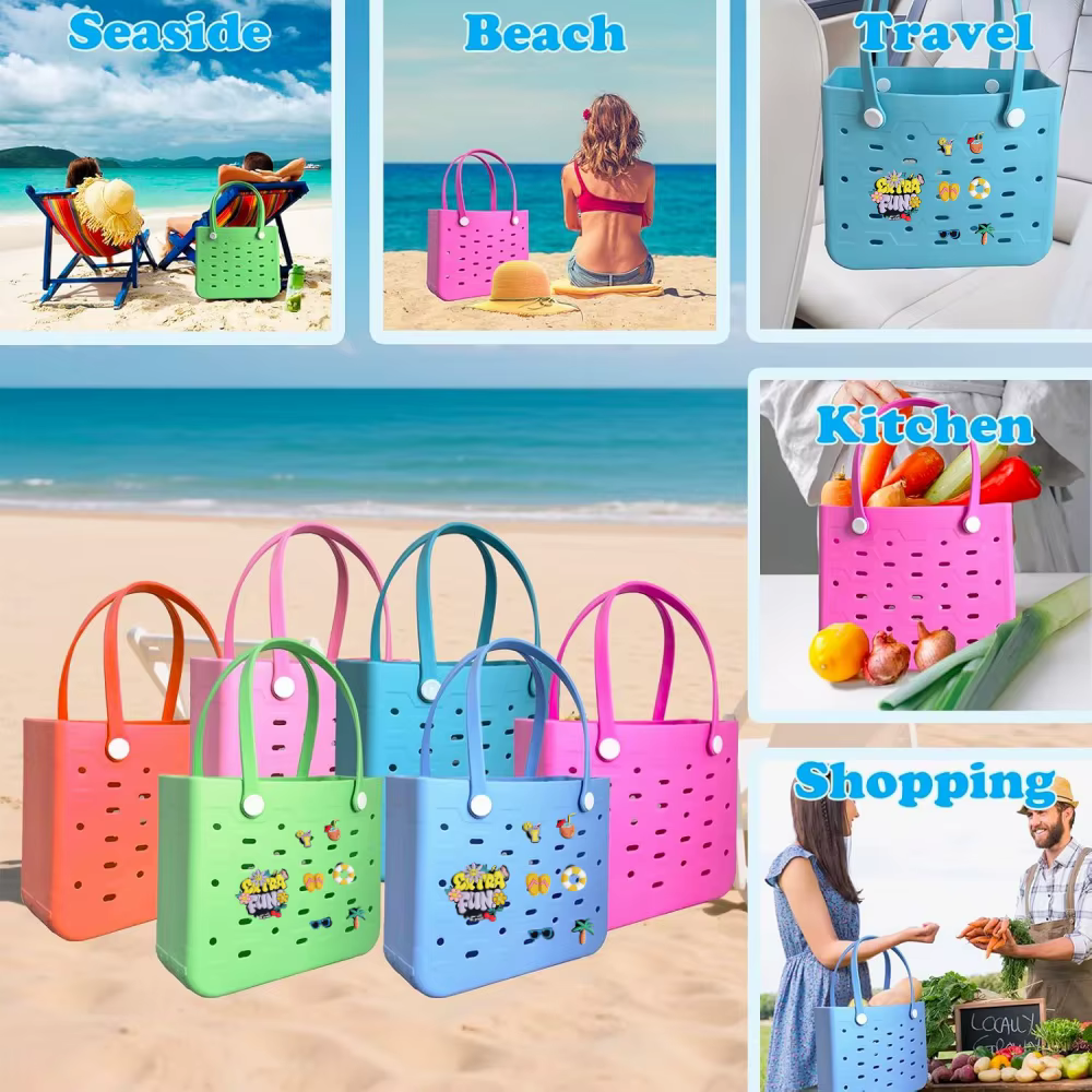 M/L/XL sac de plage mode EVA imperméable en caoutchouc pique-nique panier de rangement voyage Shopping sac à main femmes épaule couleur unie sac fourre-tout