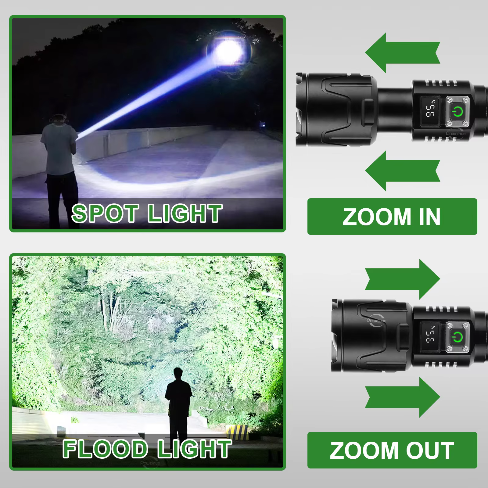 PAWEINUO lampe de poche LED la plus puissante 5000000LM torche Rechargeable Super lumineuse Zoom longue portée 4500M