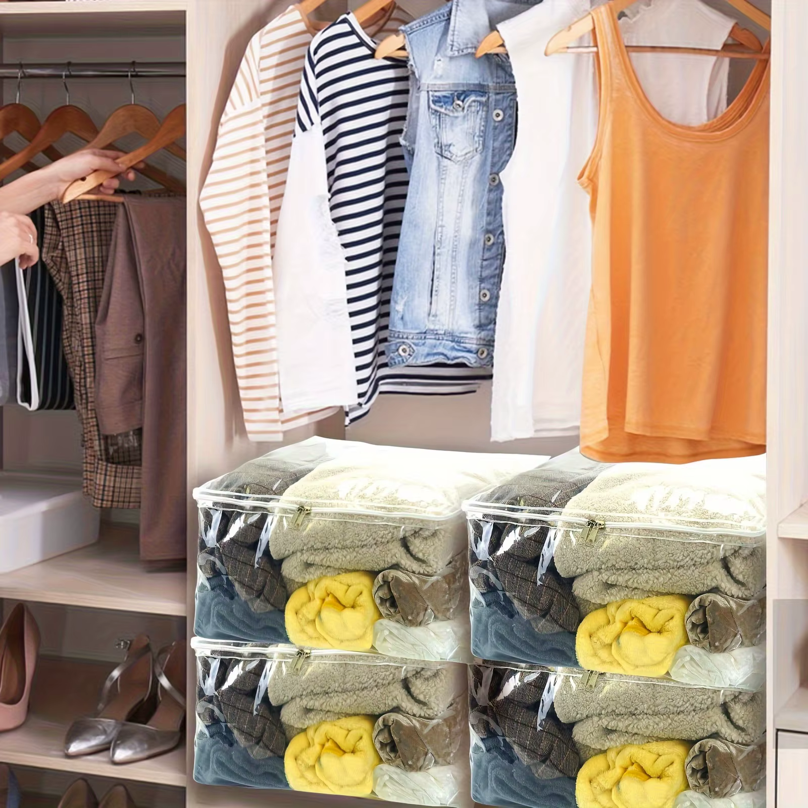 Sac de rangement transparent en PVC avec fermeture éclair, sac de rangement polyvalent, adapté aux couvertures, à la literie, aux couvertures et aux oreillers