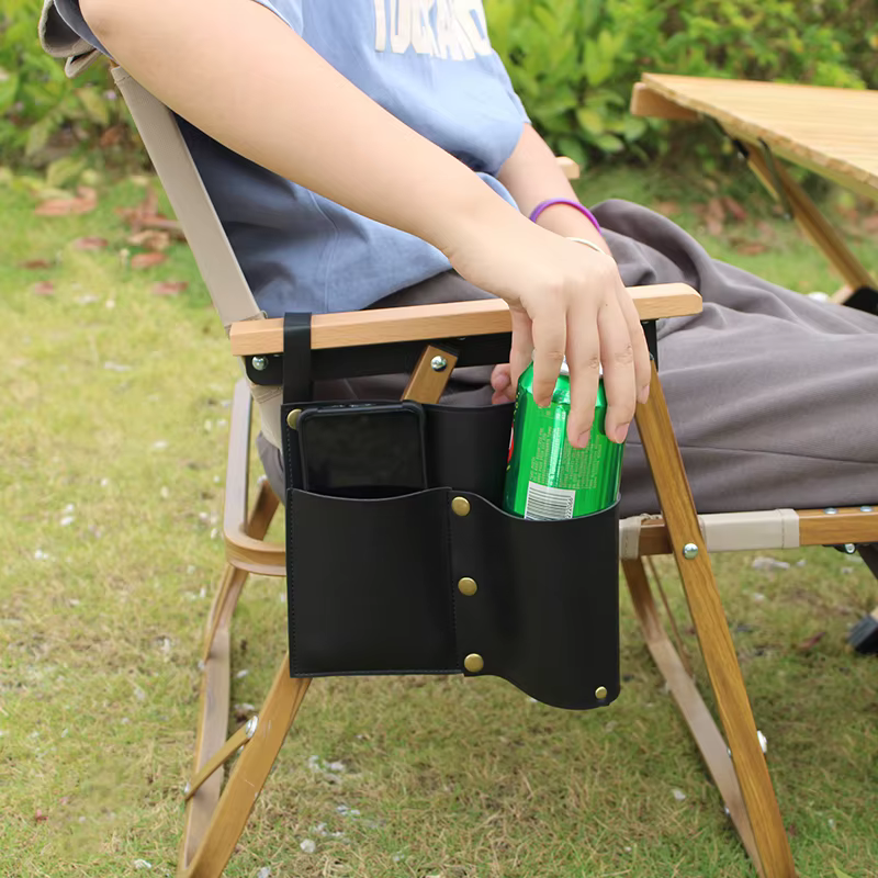 Poche pour chaise de camping, pochette pour chaise de plage avec 2 poches en cuir, sac latéral pour fauteuil roulant pour chevet/extérieur/plage/Camping