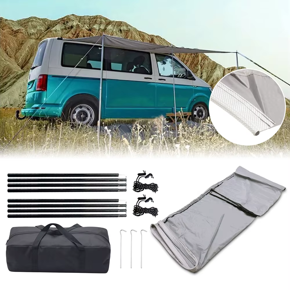 Ensemble de tente de camping pour camping-car, auvent de protection solaire pour camping-car, tente latérale pour caravane, tente extérieure 3x2,4m avec sac de rangement pour accessoires de caravane