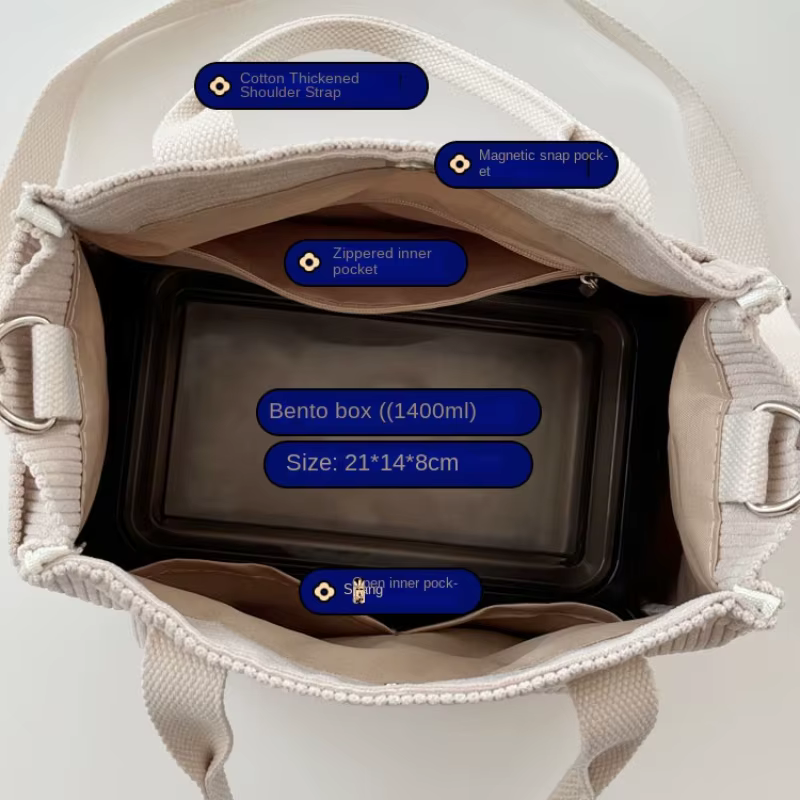 Sac fourre-tout en velours côtelé lavable à la main avec plusieurs poches, sac à bandoulière ou à bandoulière quotidien, cartable de couleur unie pour un usage quotidien