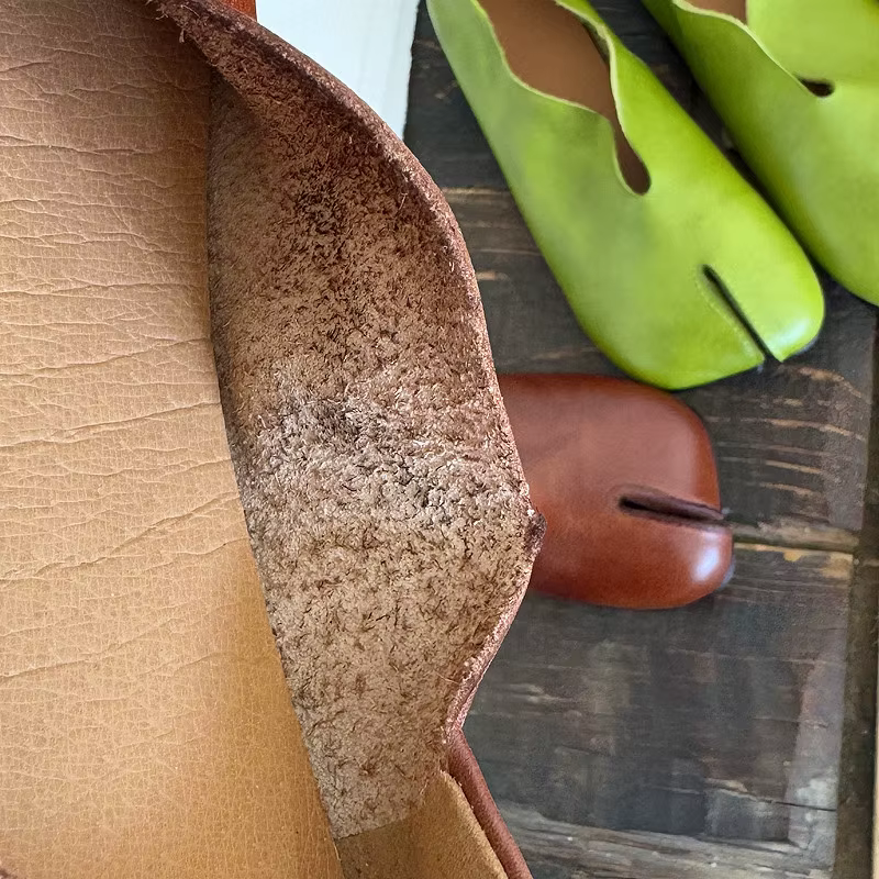 Careaymade - Chaussures pour femmes en cuir véritable à semelle souple, chaussures plates à bout fendu en cuir de vachette haut de gamme, style niche, à bouche peu profonde