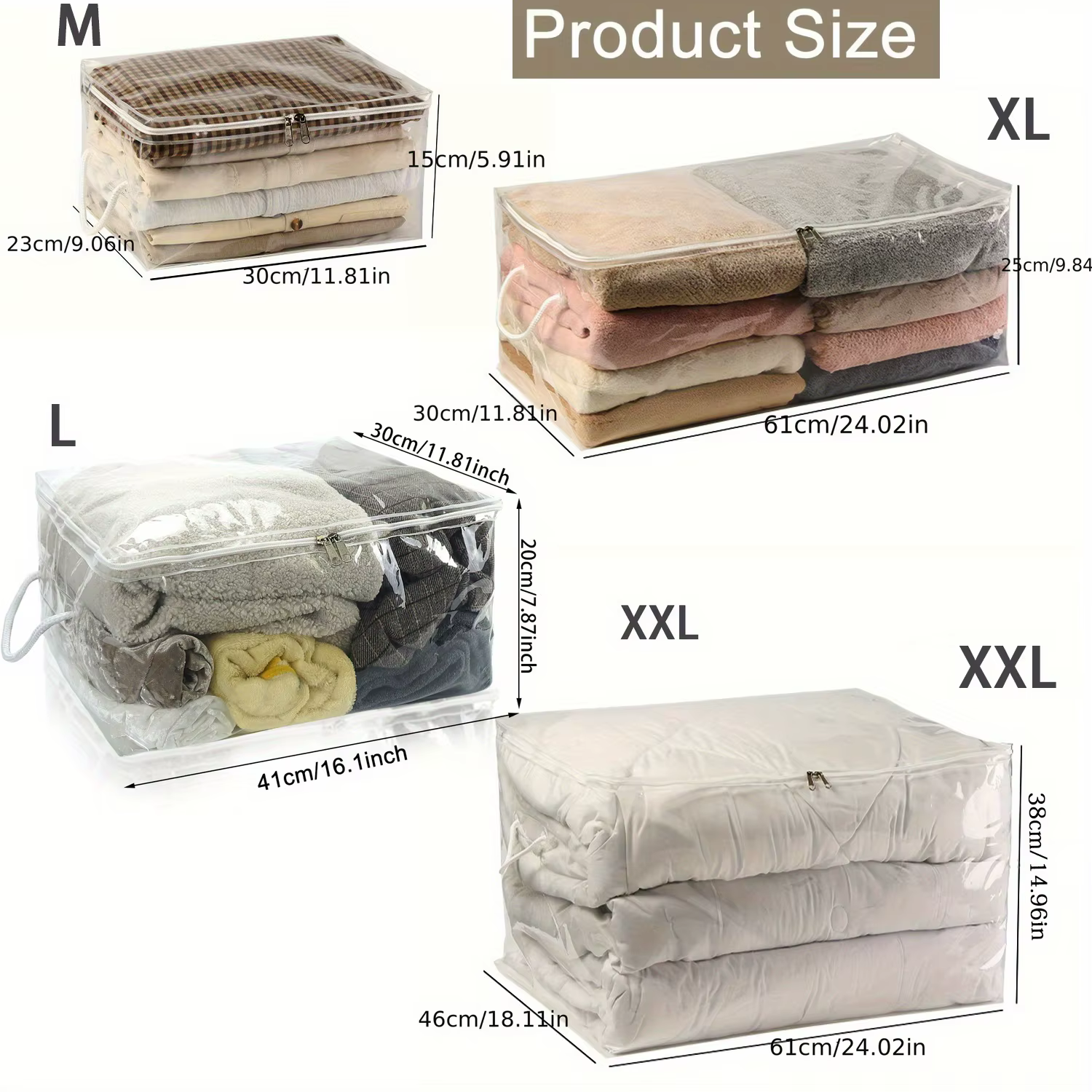 Sac de rangement transparent en PVC avec fermeture éclair, sac de rangement polyvalent, adapté aux couvertures, à la literie, aux couvertures et aux oreillers
