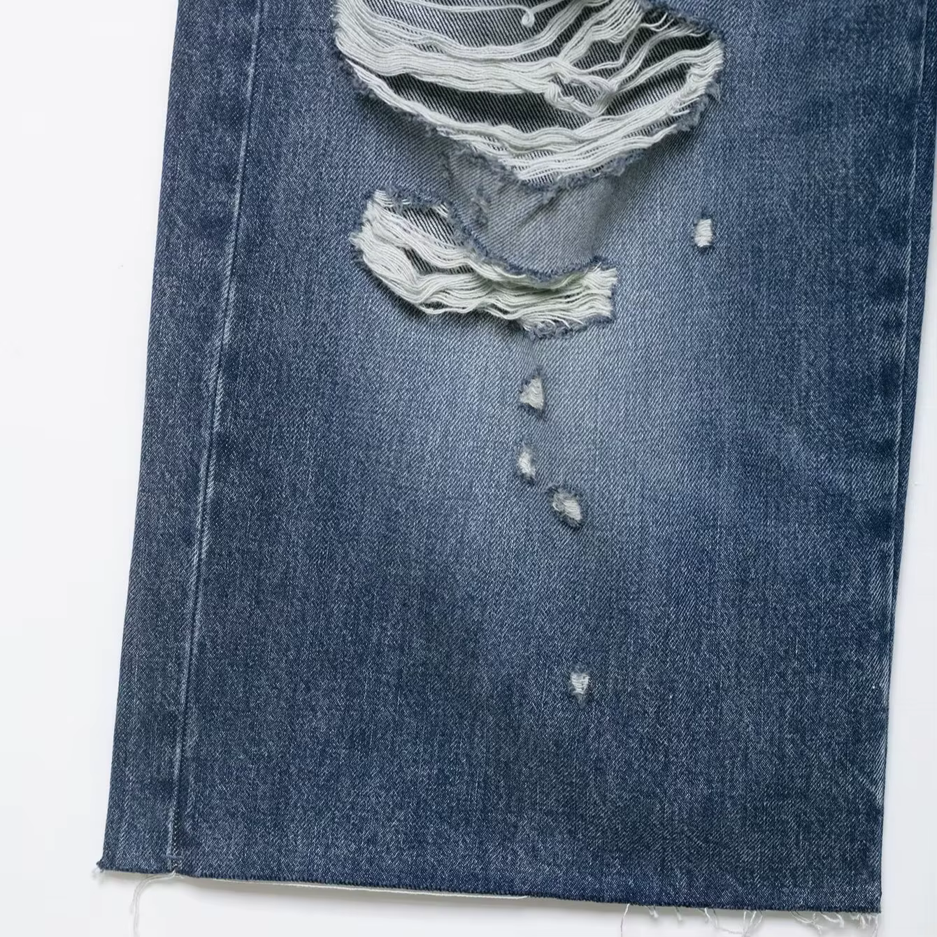 Jean rétro style américain taille haute coupe large à cinq poches en denim déchiré coton Printemps 2026 Tendance Streetwear Confortable