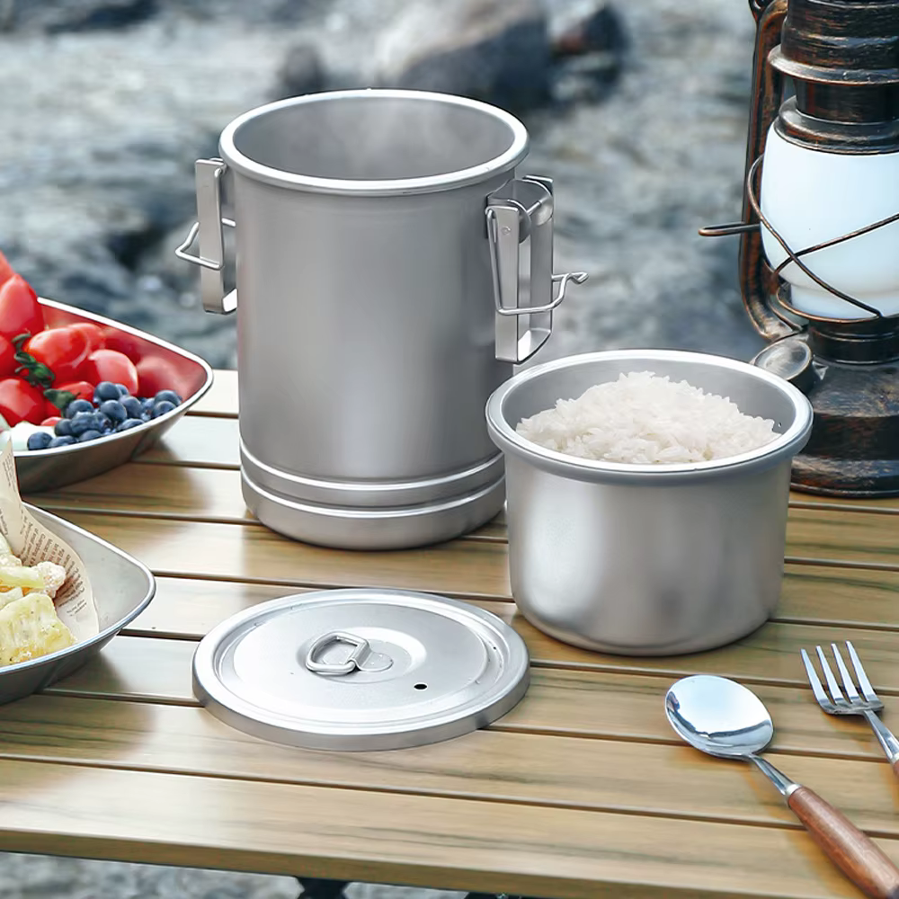 Cuiseur à riz Portable pour Camping et randonnée, ustensiles de cuisine pour pique-nique en plein air, Pot en acier inoxydable, accessoire de cuisine multifonctionnel pour voyage