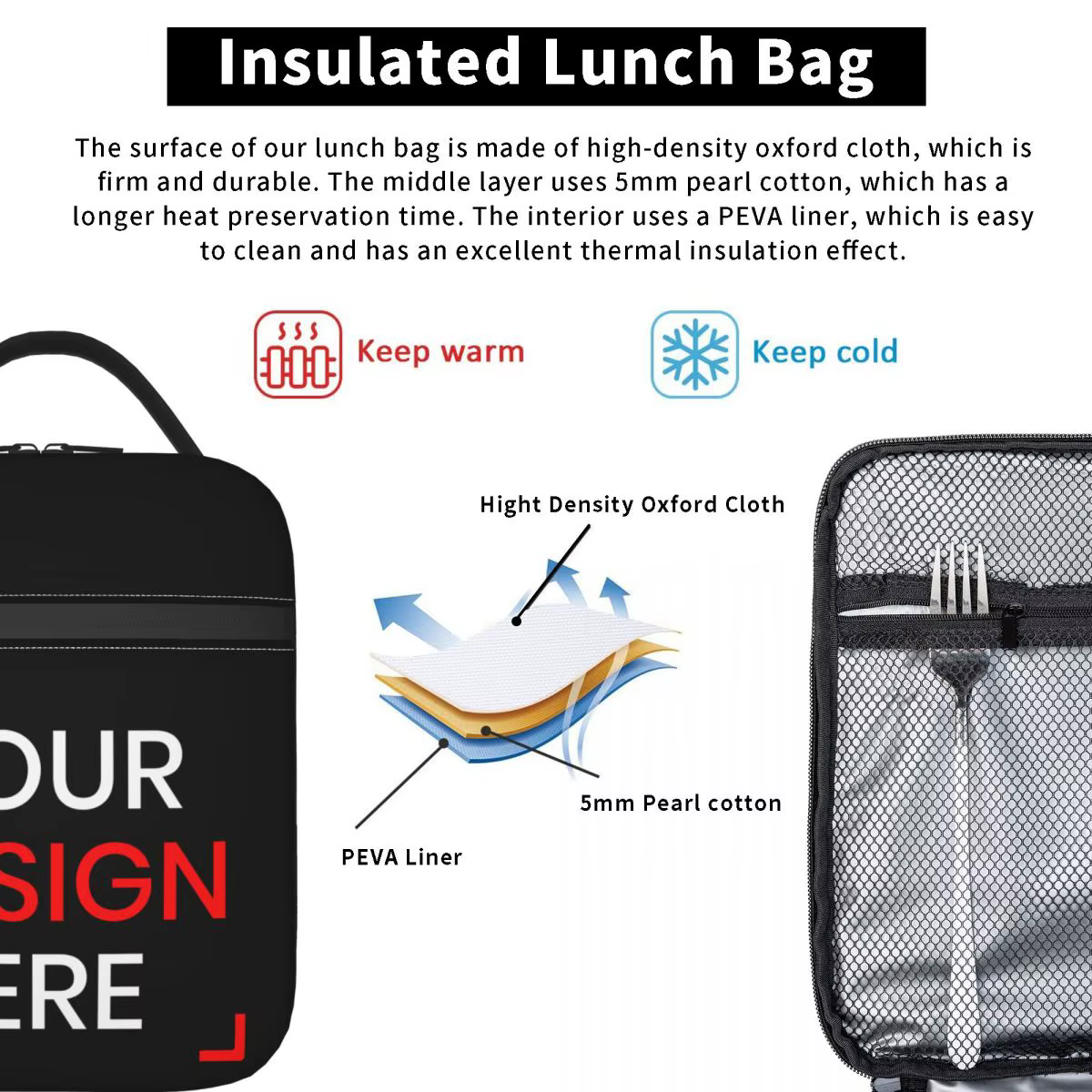 Sac à lunch isotherme étanche avec logo photo personnalisé pour femme, glacière thermique, fourre-tout pour enfants, école, personnalisé, votre conception ici