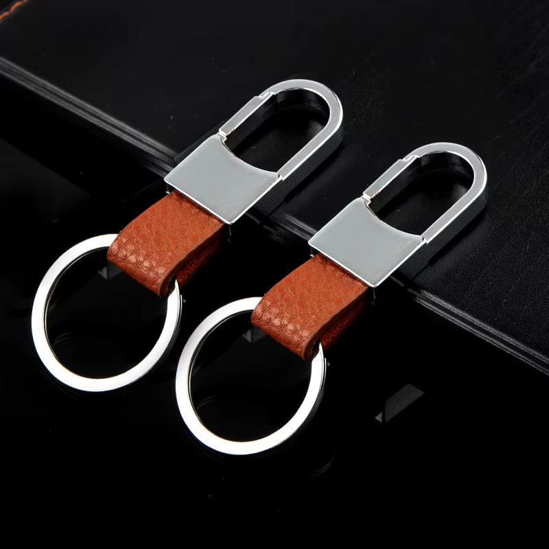 Porte-clés minimaliste en cuir pour hommes, marron, noir, élégant, Durable, accessoire à la mode, cadeau pour lui, support métallique, pendentif, nouvelle collection
