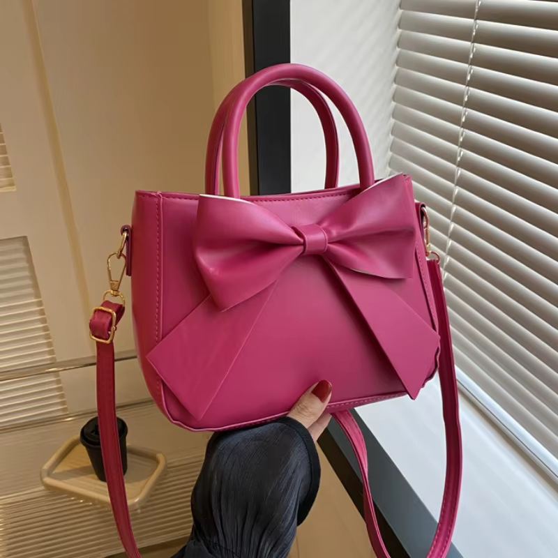 Sac fourre-tout élégant en similicuir avec grand nœud décoratif, sac à bandoulière convertible avec poignée supérieure pour femme