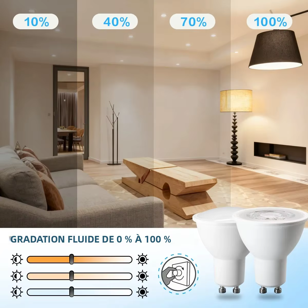 Ampoule LED GU10 à intensité variable, 10 paquets, AC220V 3W-9W 3000K 6000K, lampe blanche chaude et blanche froide pour éclairage domestique, hôtelier et commercial