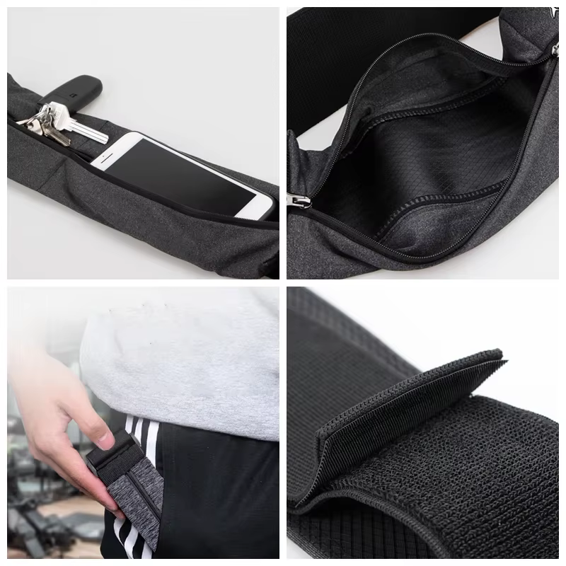 Sac de ceinture de course sur sentier, sac banane de fitness, ceinture élastique, poche à double fermeture éclair, sac de course, étui de téléphone de sport