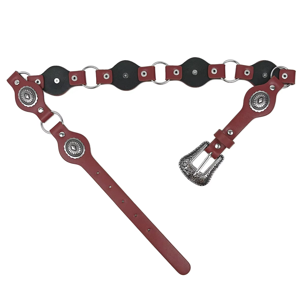 Nouvelle ceinture en cuir rouge de style punk pour femmes