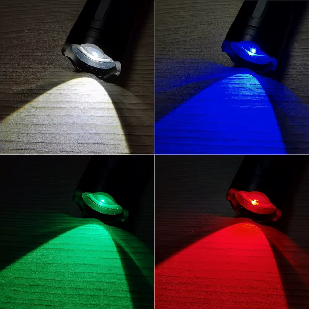 Lampe torche LED Zoom à lumière rouge/verte/bleue