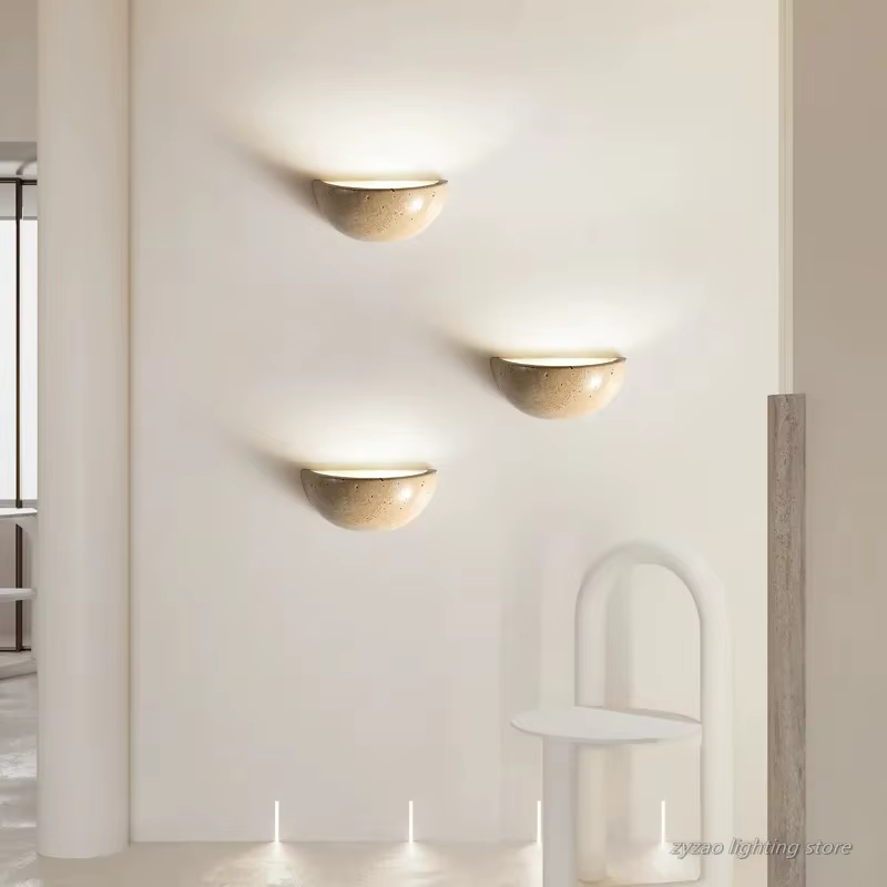 Rétro Semi circulaire pierre naturelle Art applique jaune travertin LED