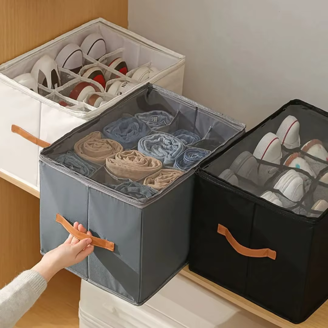 Organisateur de chaussures pliable en tissu Oxford avec couvercle