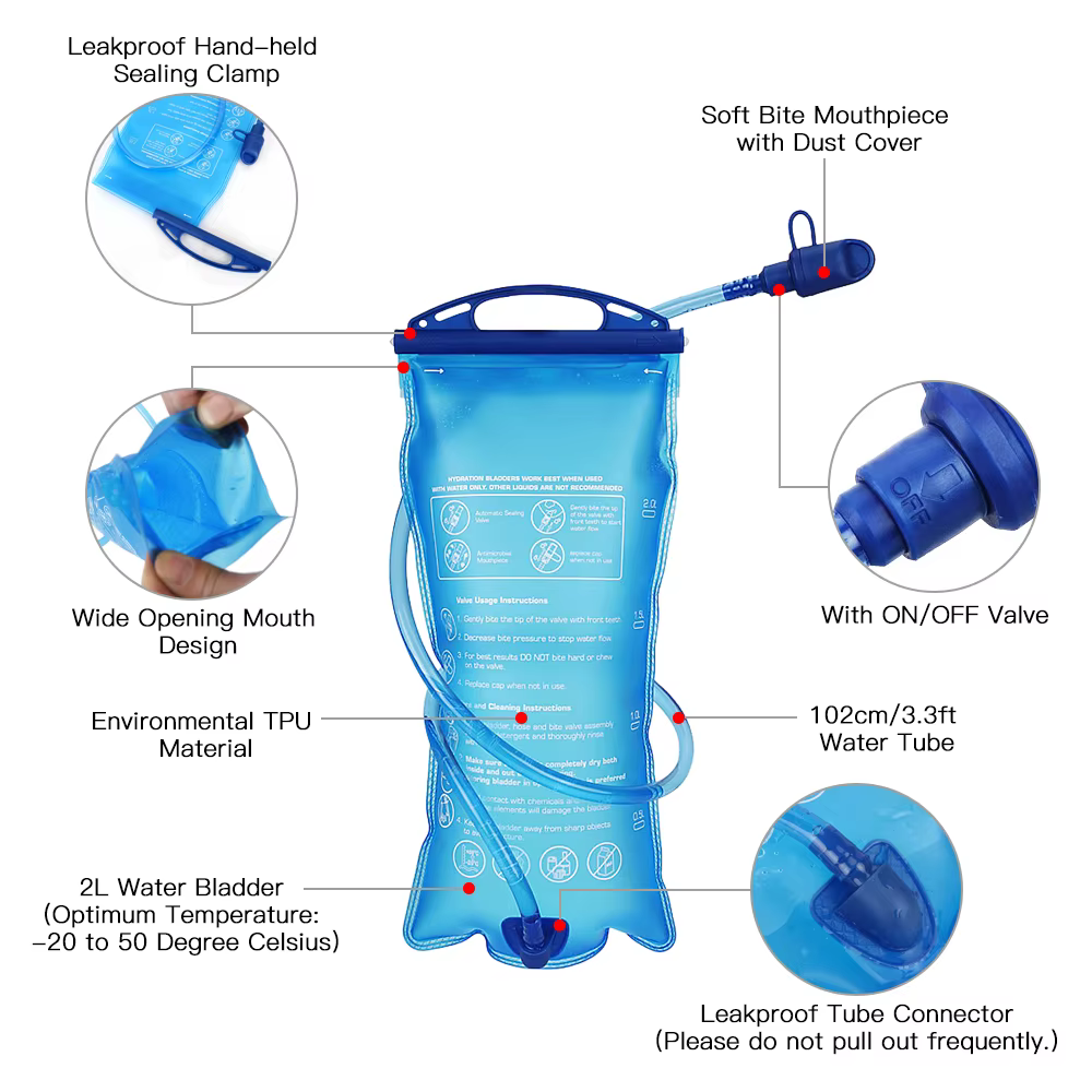 Sac à dos d'hydratation avec vessie d'eau de 2L, super léger et respirant, pour la course en plein air, le cyclisme et l'escalade