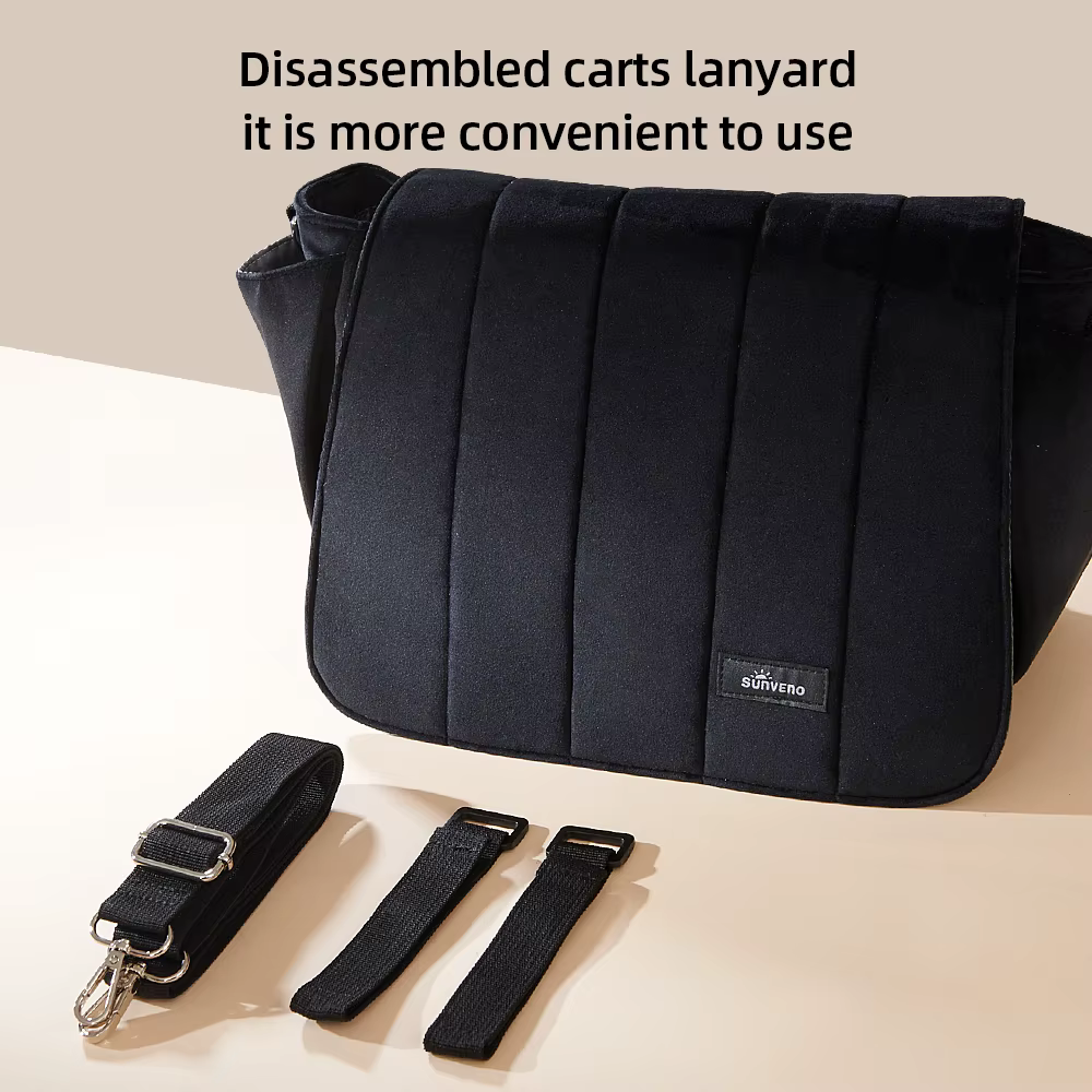 Sunveno-Sac à couches en velours côtelé noir pour poussette, sac à bandoulière grande capacité pour maman, pratique et classique