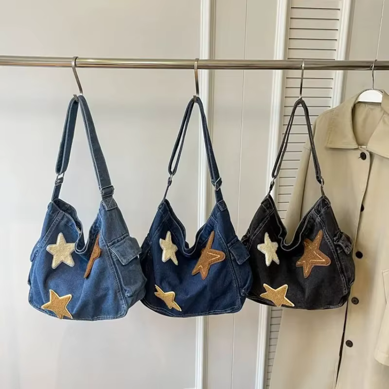 Sac à bandoulière en Denim brodé étoile rétro japonaise