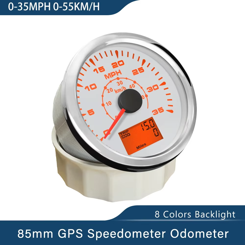 ELING 85mm GPS compteur de vitesse 0-35MPH 0-80MPH 0-160mph 0-200MPH kilométrique avec rétro-éclairage 8 couleurs pour voiture bateau moto