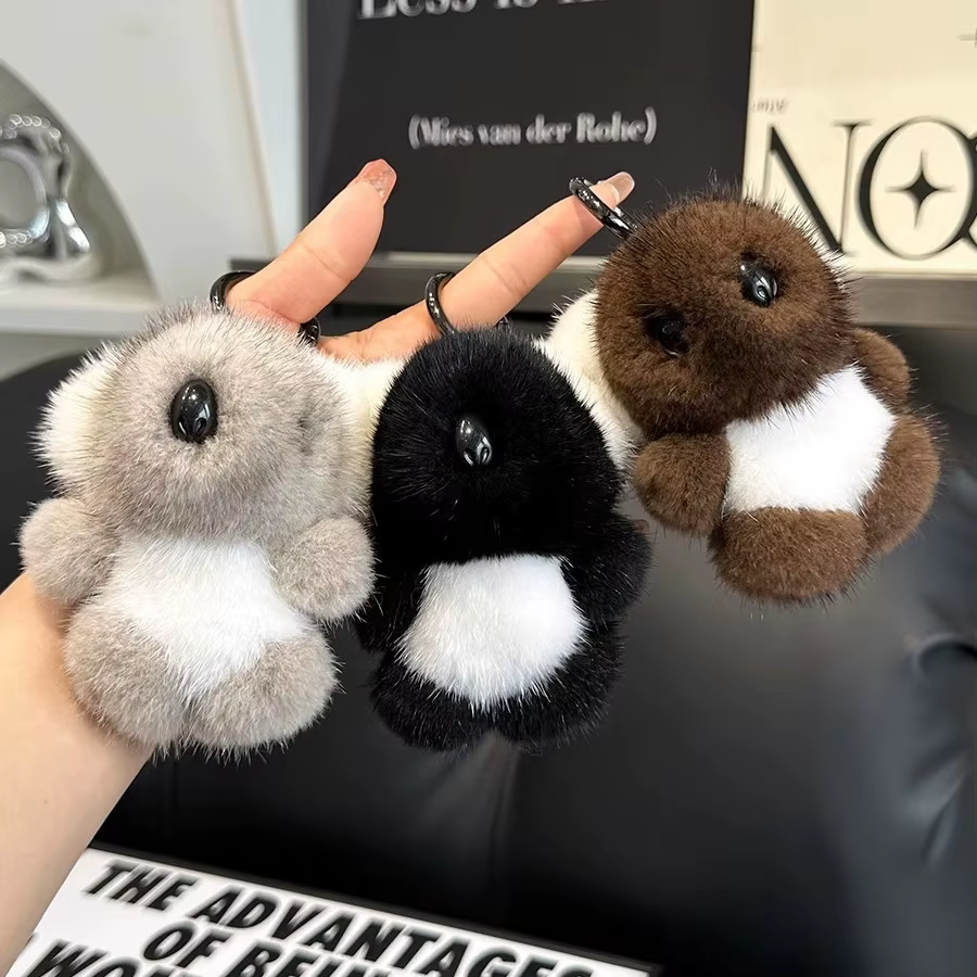 Koala – porte-clés en fourrure de vison véritable en forme d'animal