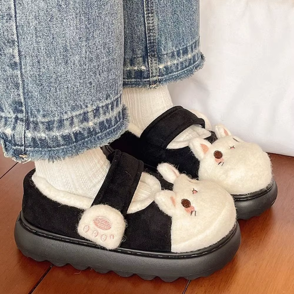 Chaussures patte de chat de dessin animé mignon, pantoufles de neige antidérapantes Kawaii pour chat, vêtements de maison à semelle épaisse, pantoufles épaisses et chaudes pour automne et hiver